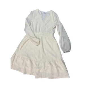 Gilli Cream Textured Puff Sleeve Dress Womens Medium Cottagecore Prairie
